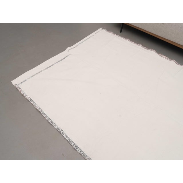 1970s Vintage Handmade Wool Cotton White Runner Rug For Sale - Image 4 of 11
