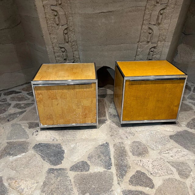 1980s 1980s Nightstands Burlwood & Chrome After Milo Baughman For Sale - Image 5 of 10