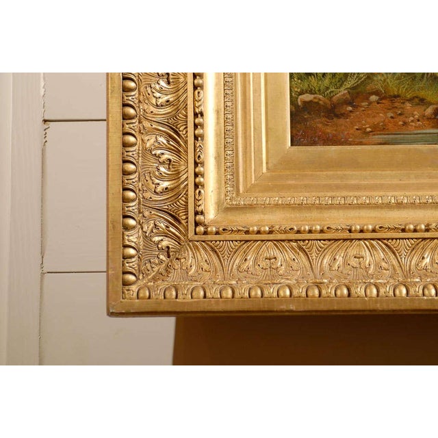 English 19th Century Sheep in Landscape Painting by John W. Morris in Gilt Frame For Sale In Atlanta - Image 6 of 9
