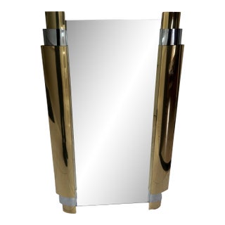 1980s Hollywood Regency Brass and Chrome Column Mirror For Sale