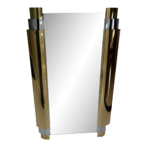 1980s Hollywood Regency Brass and Chrome Column Mirror