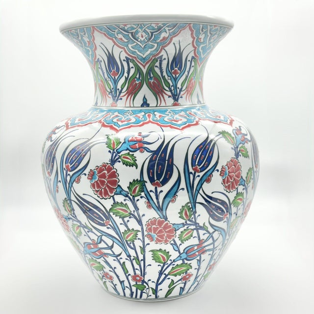 Blue Handmade Ceramic Grand Vase (50cm) Traditional Iznik Blue & White Palace Design – Monumental Centerpiece / Floor Vase For Sale - Image 8 of 9