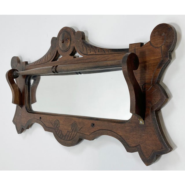 Antique Victorian Style Wall Mount Mirror With Towel Rack For Sale In Kansas City - Image 6 of 10