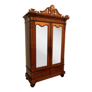 19th Century French Marquetry Mirrored Two Door Armoire