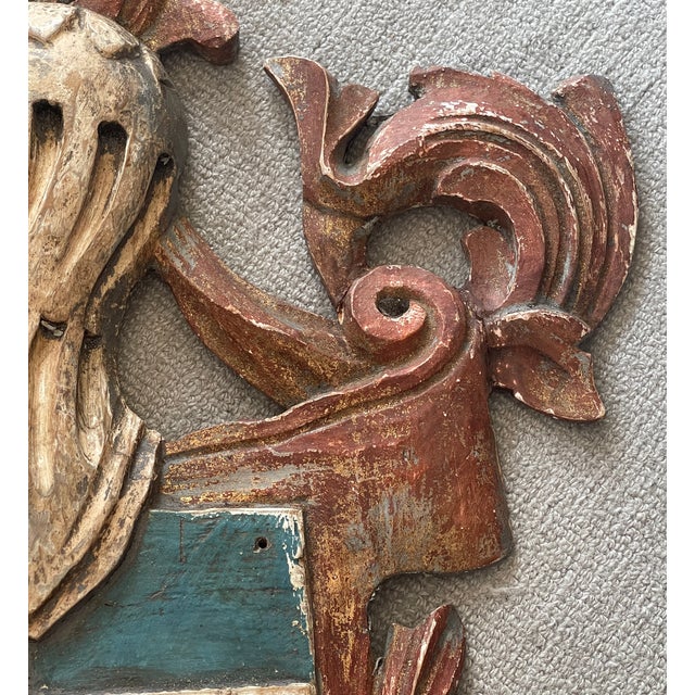 Auburn Italian Rustic Carved Wood Knight Armorial Shield For Sale - Image 8 of 12