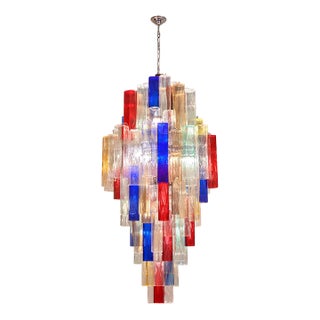 Monumental Contemporary Multicolor “Square Bark” Murano Glass Italian Chandelier For Sale