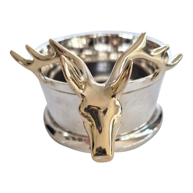 Vintage Silverplate Deer Stag Head Wine Bottle Coaster American Cabin For Sale