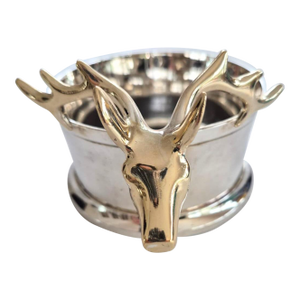 Vintage Silverplate Deer Stag Head Wine Bottle Coaster American Cabin