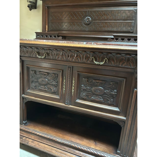 Brown Late 19th Century Renaissance Revival Carved Buffet With Marble Top For Sale - Image 8 of 9