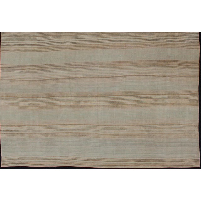 Vintage Turkish Flat-Weave Muted Colored Kilim in Taupe, Brown and Light Blue For Sale - Image 4 of 13