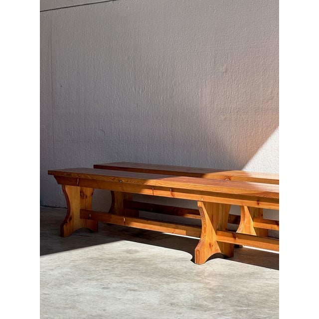 Vintage Wooden Benches, 1970s, Set of 2 For Sale - Image 14 of 15
