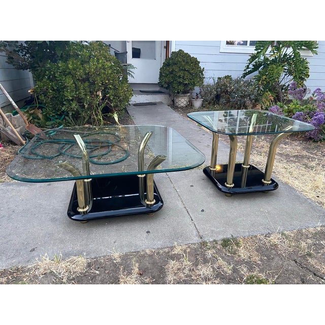 Vintage Postmodern Attributed to Karl Springer Style Brass Tusks Coffee Table & End Table Set For Sale In Sacramento - Image 6 of 12