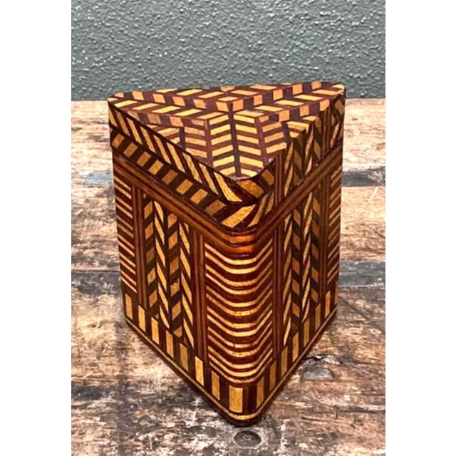 Vintage Geometric Inlaid Wood Box For Sale - Image 12 of 12