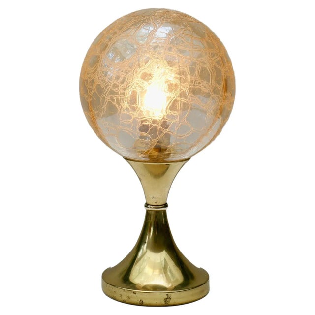 Brass Tulip Base and Crackle Glass Sphere Table Lamp, Germany, 1970s For Sale - Image 9 of 9