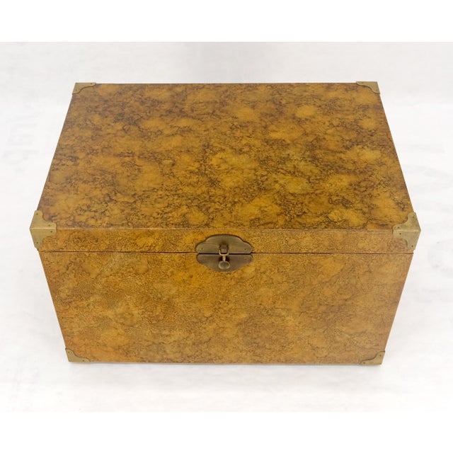 Faux Tortoise Finish Hand Painted Decorated Campaign Style Trunk Box MINT For Sale - Image 9 of 16