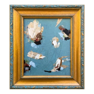 Contemporary Blue "Feathers" Abstract Painting in Vintage Frame For Sale