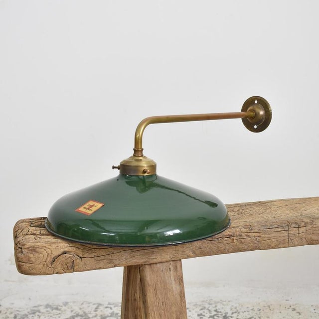 antique benjamin brass wall light an unusual green enamel light manufactured by benjamin. The shade is thiner than...