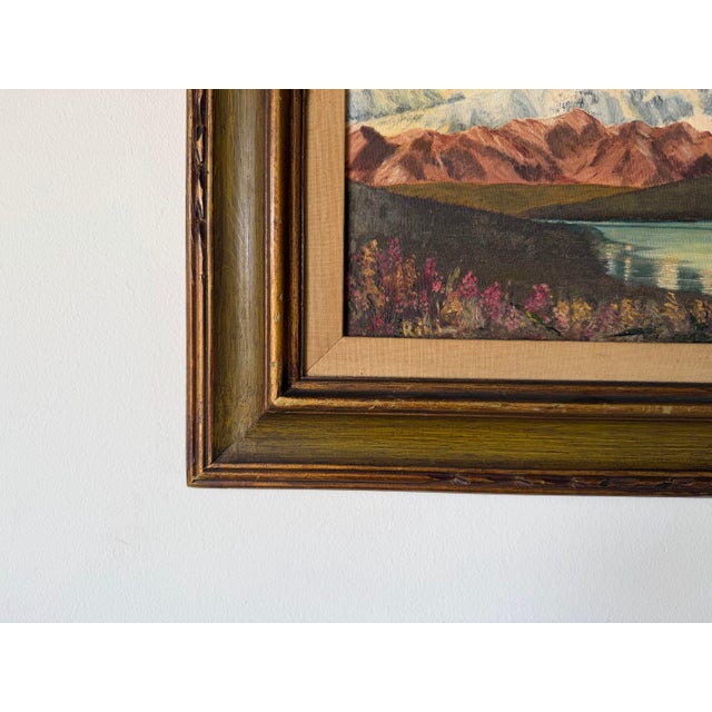 Brown 1970s Vintage P. Rimi “Mount McKinley” Landscape Oil on Canvas Painting, Wood Framed For Sale - Image 8 of 12