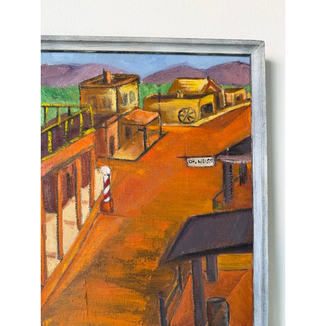 1970s Vintage Southwestern Townscape Oil on Canvas Painting, Framed For Sale In Miami - Image 6 of 12