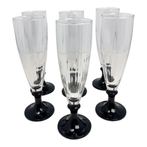 Vintage Black Stem Faceted Small Champagne Flutes- Set of 6