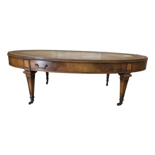 Mid-Century Weiman Heirloom Quality Leather Top Oval Coffee Table - Model 12-53146 For Sale