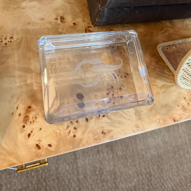Transparent Mid 20th Century Val Saint Lambert Crystal Scorpion Covered Box, Belgian Zodiac Box - Signed For Sale - Image 8 of 9