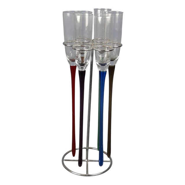 Murano Glass Flute Glasses with Long Stem, 1970s, Set of 6 For Sale