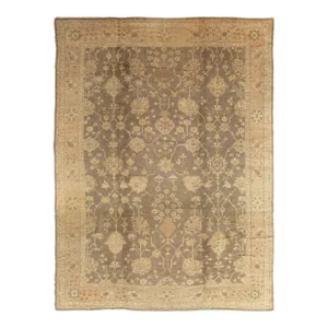 Antique Oushak Carpet, Oriental Rug, Handmade Grey, Muted Shrimp, Soft Creams