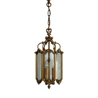 Brass and Glass Lantern Pendant, 1960s For Sale