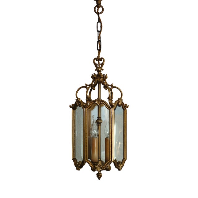 Brass and Glass Lantern Pendant, 1960s For Sale