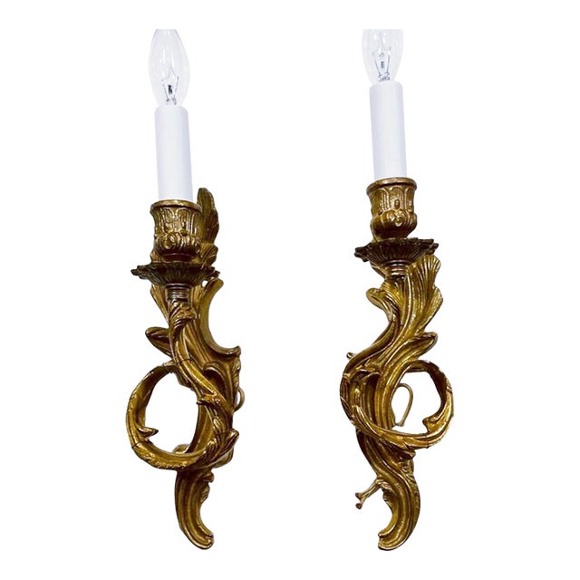 1930s Art Deco French Candle Lights Bronze Wall Sconces - A Pair For Sale