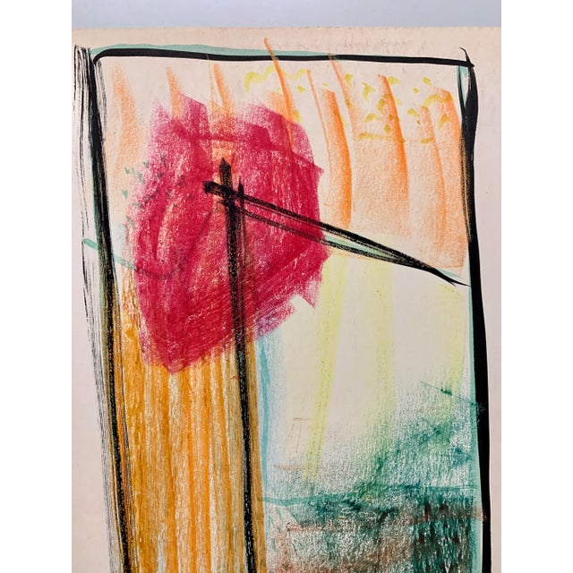 Donald Stacy "Red Sun" c.1950s Gouache and oil pastel on paper 13.75x17" unframed Unsigned Came from artist's estate...