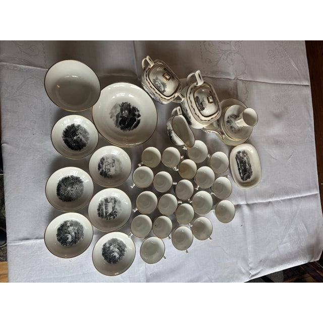 White 1800s Spode Bat Printing Black Monochrome Bone China Tea Service - Set 40 PCS For Sale - Image 8 of 12