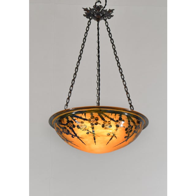 French Art Deco Pendant Light by Le Verre Francais Schneider - 1925 Cameo Chandelier France For Sale - Image 6 of 15
