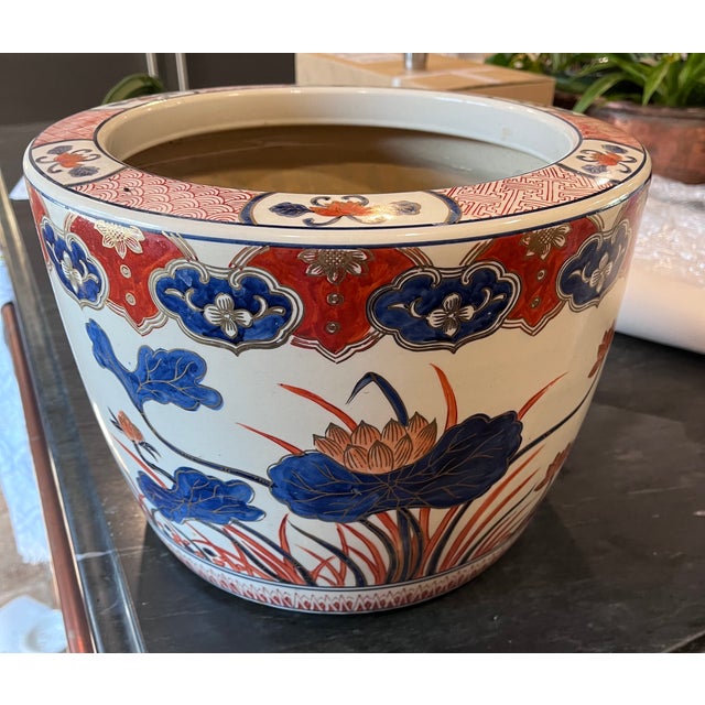 Antique 13" Japanese Imari Porcelain Lotus Motif Jardiniere Planter For Sale - Image 13 of 14