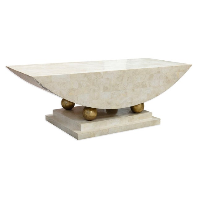 Modern Polished Tesselated Stone Post Modern Coffee Table With Sculptural Base For Sale - Image 3 of 6