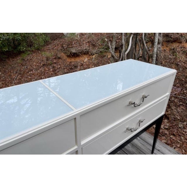Tommi Parzinger 4 Drawer White Lacquered Console Table Credenza For Sale - Image 9 of 12