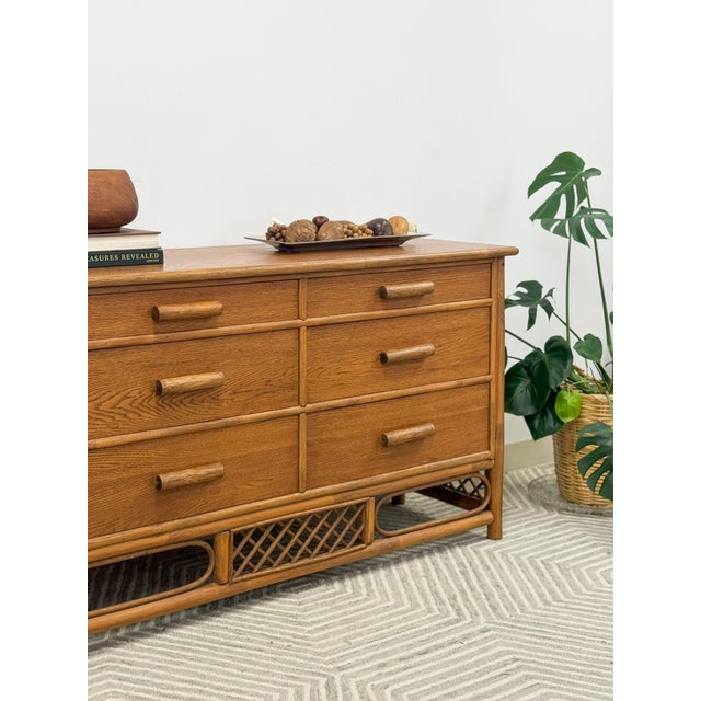 Vintage Petite Rattan 6-Drawer Dresser With Lattice Sides Coastal Boho MCM For Sale - Image 12 of 13