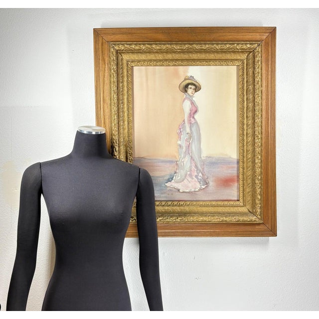 Original Steve LeBailly Signed Watercolor Portrait After Whistler Adeline Grand Ornate Gilt Frame For Sale - Image 11 of 12