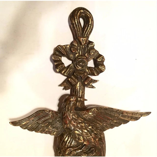American Federal Style Eagle Wood Carved Two-Light Sconce For Sale - Image 4 of 12