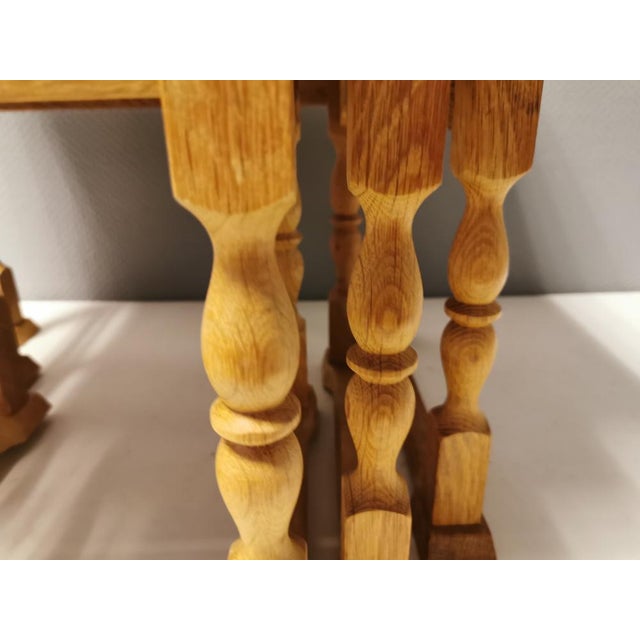 Nesting Tables in Oak with Carvings attributed to Henry Kjærnulf for Nyrup Furniture Factory, Denmark, 1960s, Set of 3 For Sale - Image 10 of 14