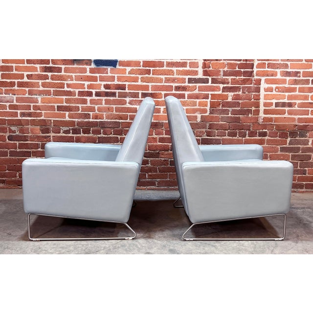 Contemporary Design With Reach Dwr Flight Chair Recliners in Blue Mist Leather - a Pair For Sale - Image 3 of 12