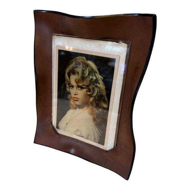 Italian Modernist Sculptural Brown Leather Picture Frame For Sale