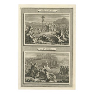 Pieter Mortier, The Brazen Serpent and Balaam's Ass Stopped by the Angel, 1700, Engraving For Sale