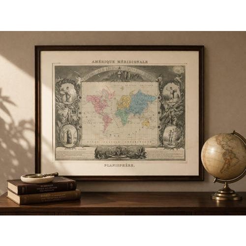 This highly decorative world map titled Planisphère was created by Victor Levasseur and published in Paris circa 1842–1845...