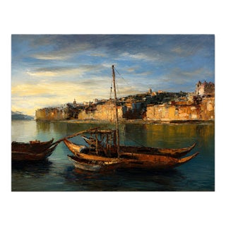 Jusa, Ribeira Do Porto, 20th Century, Acrylic on Canvas For Sale