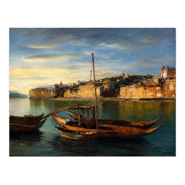 Jusa, Ribeira Do Porto, 20th Century, Acrylic on Canvas For Sale