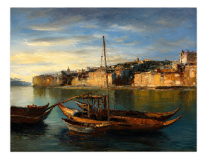 Jusa, Ribeira Do Porto, 20th Century, Acrylic on Canvas
