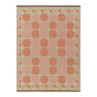 Scandinavian Style Kilim Rug in Pink, Greige Geometric Pattern by Rug & Kilim 5x8 For Sale