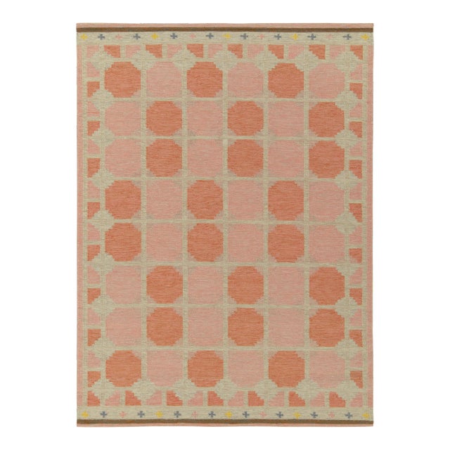 Scandinavian Style Kilim Rug in Pink, Greige Geometric Pattern by Rug & Kilim 5x8 For Sale